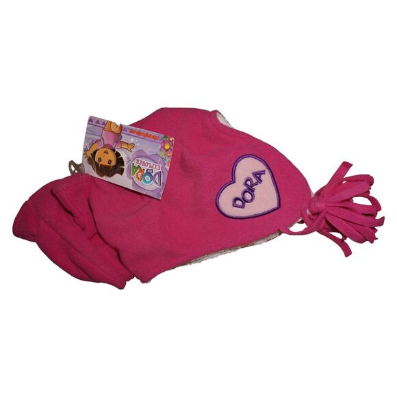 Vintage Deadstock Dora the Explorer Fleece Winter Hat Pink Sherpa Lined Kids NWT - Picture 6 of 9